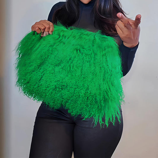 Imitation Wool Tote Bag With Genuine Leather Handles Handbag