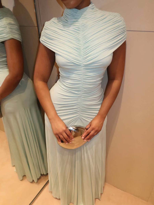 Fashion Elegant Half-high Collar Cape Pleated Dress