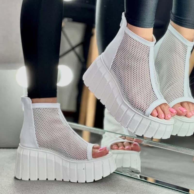 Breathable Mesh Fish-toe Platform Shoes