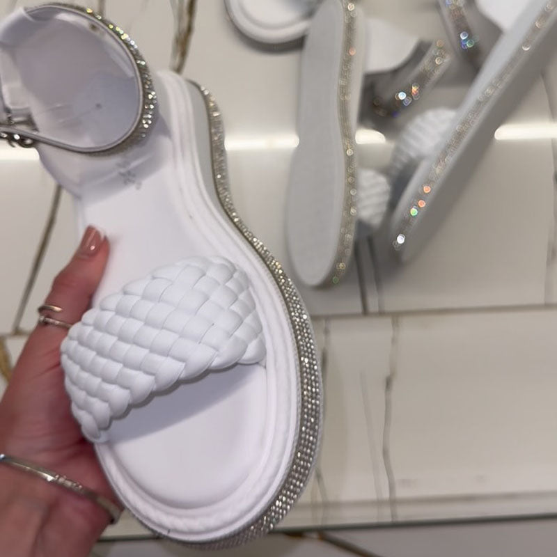 Rhinestone Sparkle Woven Flat Sandals