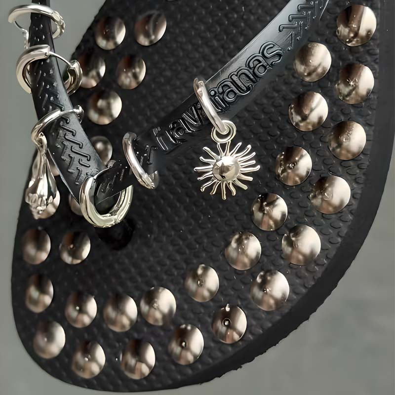 Studded Platform Wedge Flip Flops With Accessories