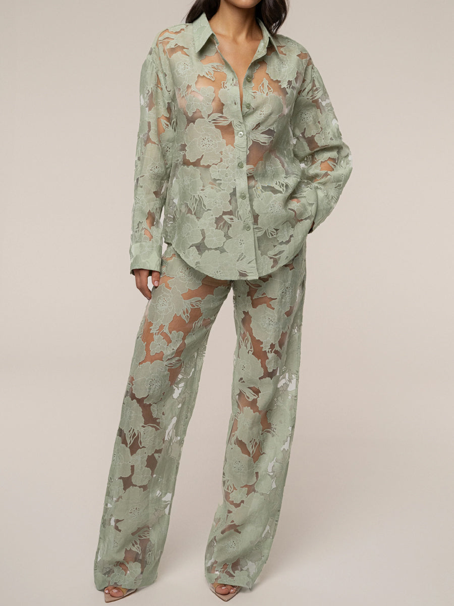 Lace Floral Pant Elegant Two Pieces Set