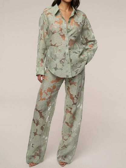 Lace Floral Pant Elegant Two Pieces Set