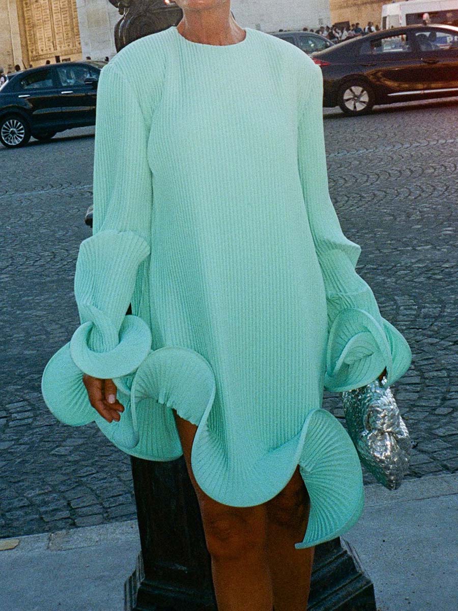 Fashion Long Sleeve Wrinkled Dress