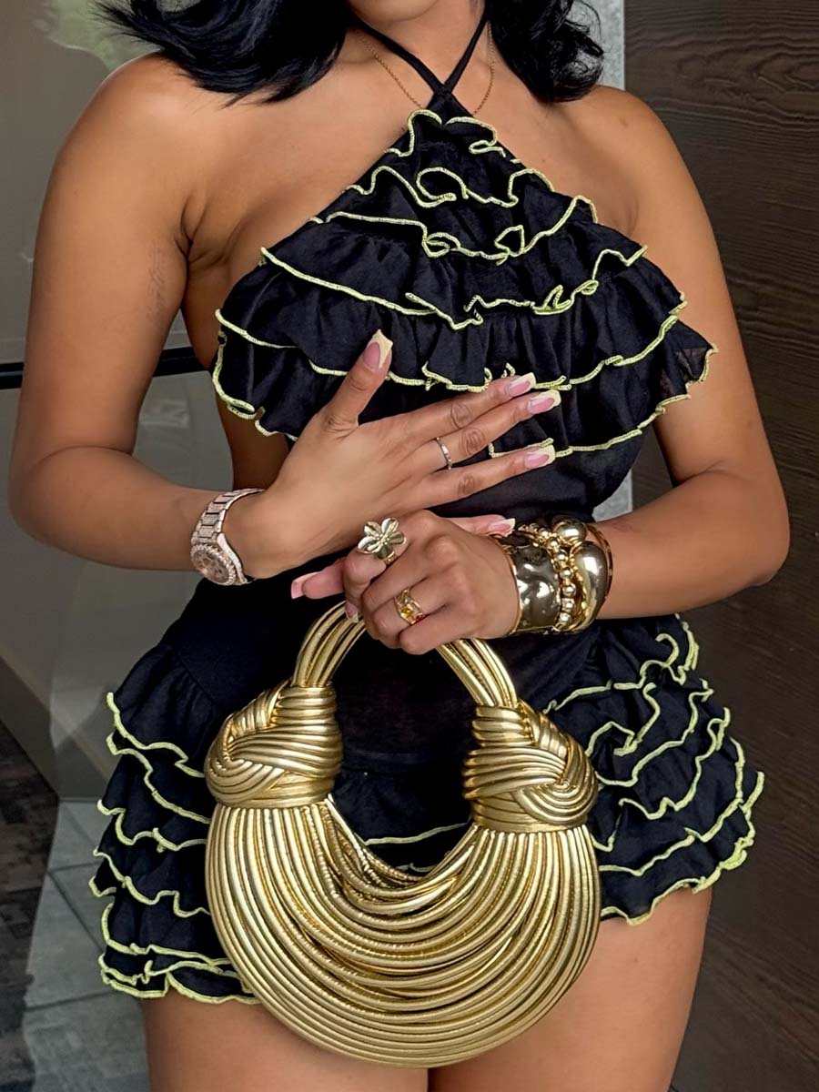 Halter Neck Ruffled Backless Dress