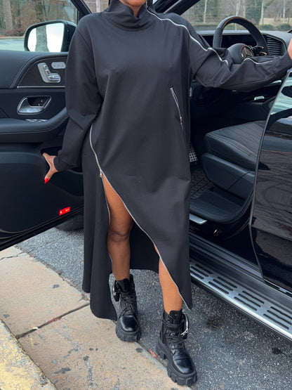 High Neck Zipper Pullover Dress