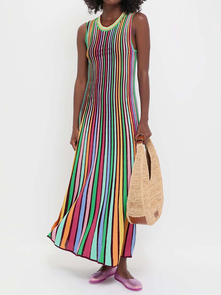 Rainbow Stripe Knitted Sleeveless Dress