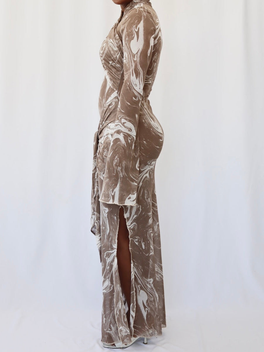 Crisscross Paneling Printed Maxi Dress