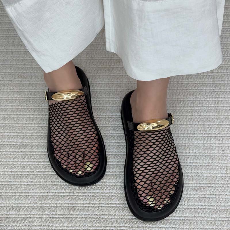 Woven Mesh Hollow-out Platform Slippers