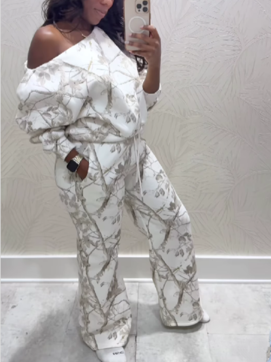 Printed Off-Shoulder Pants Set