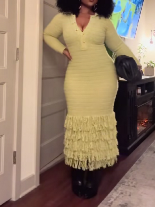 Fringed Sweater Maxi Dress