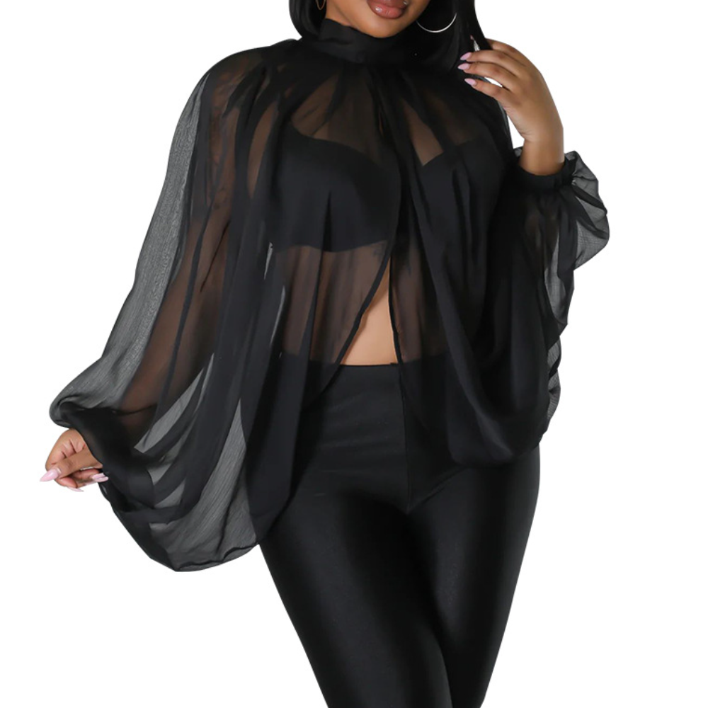 Printed Lace-Up Chiffon Top