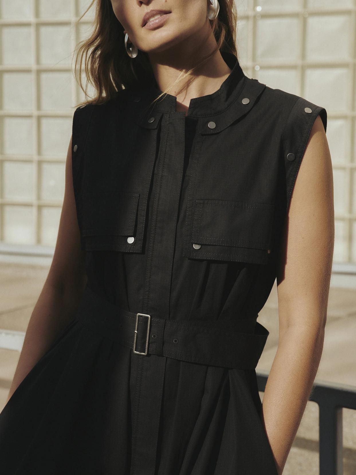 Stretch-Cotton Utility Maxi Dress