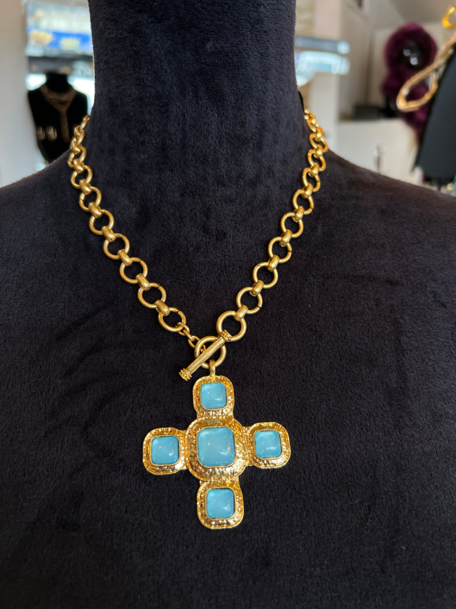 Stacked Gold Thick Chain With Colored Gemstone Necklace