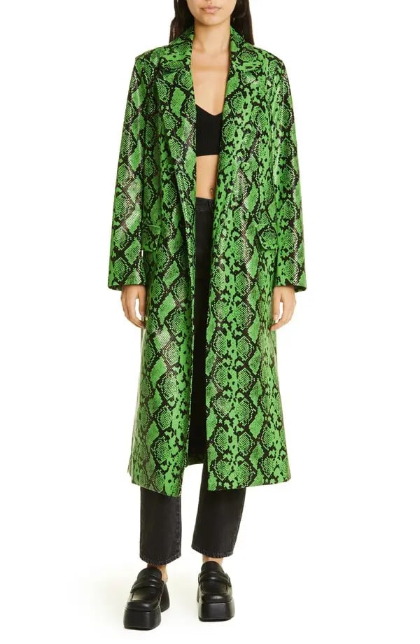 Snakeskin Print Faux Leather Coat
