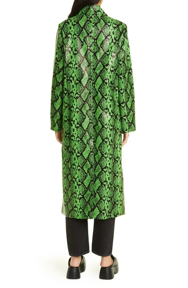 Snakeskin Print Faux Leather Coat