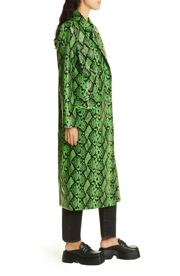 Snakeskin Print Faux Leather Coat