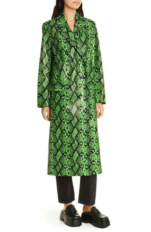 Snakeskin Print Faux Leather Coat