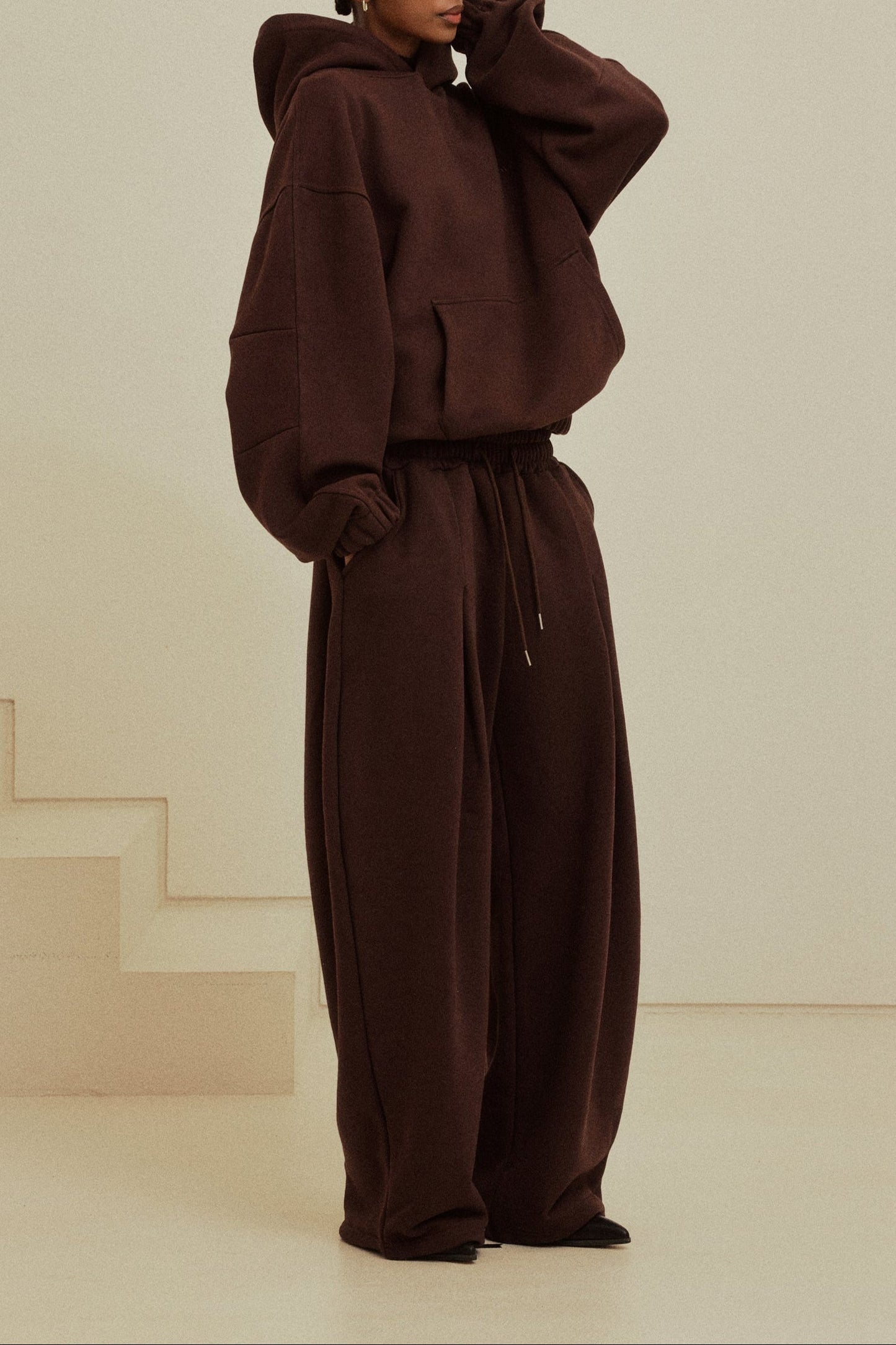 Brown Loose Hooded Sportswear