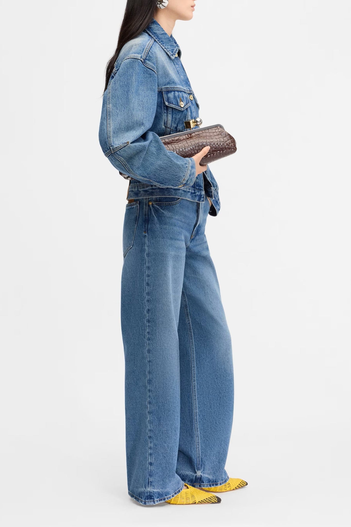 Adjustable Back-Belt Curved Denim Jacket