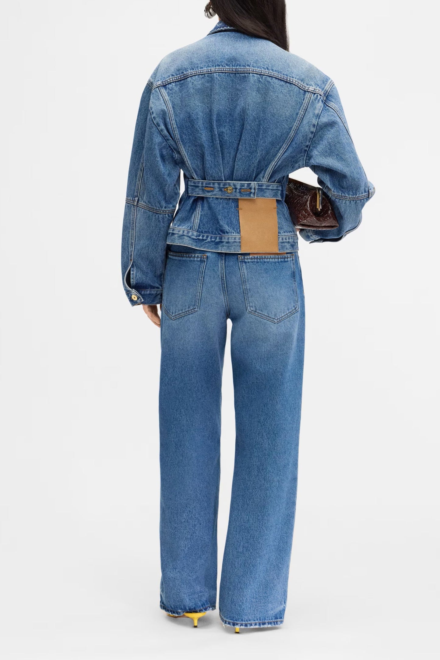 Adjustable Back-Belt Curved Denim Jacket