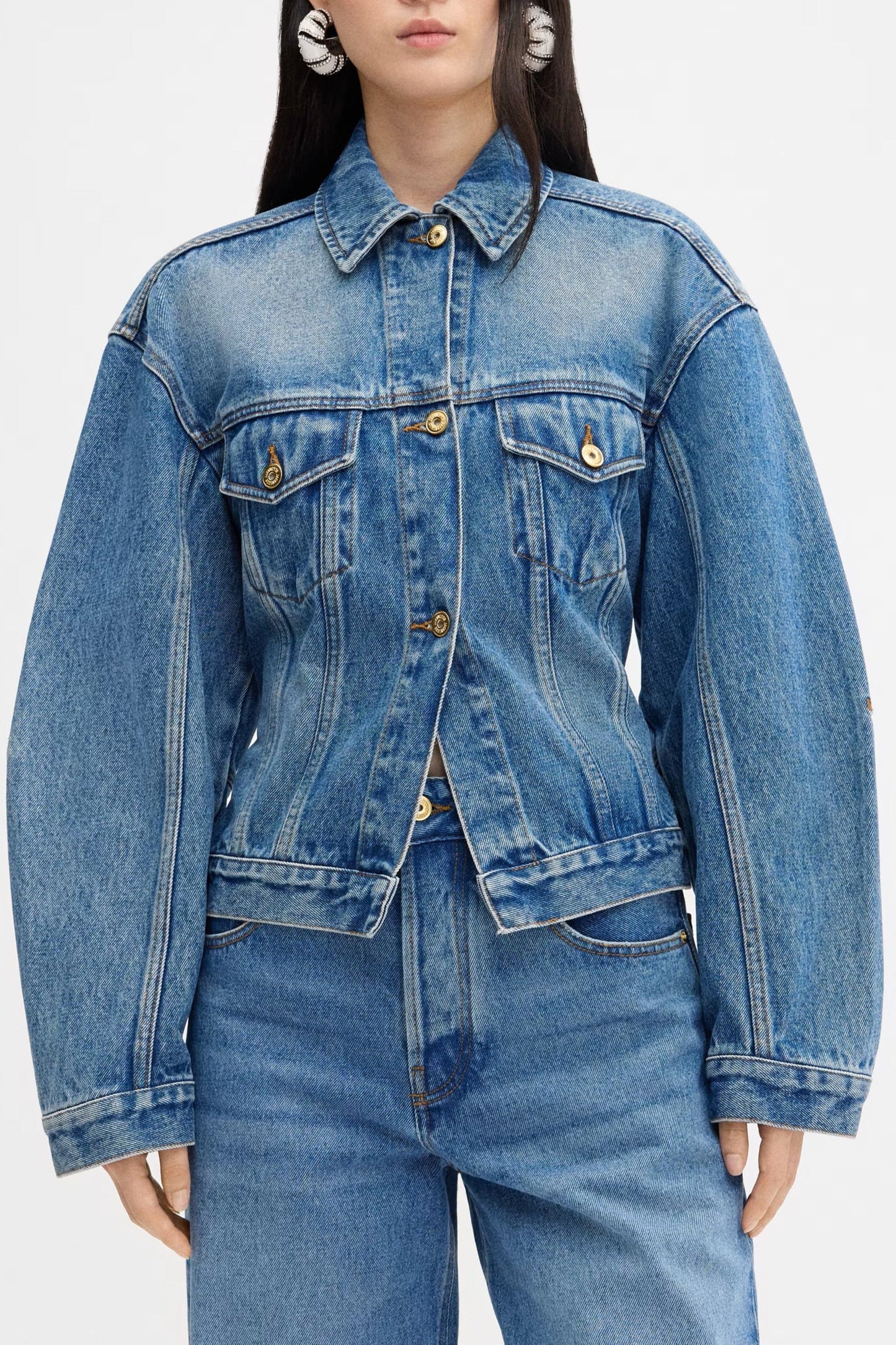 Adjustable Back-Belt Curved Denim Jacket