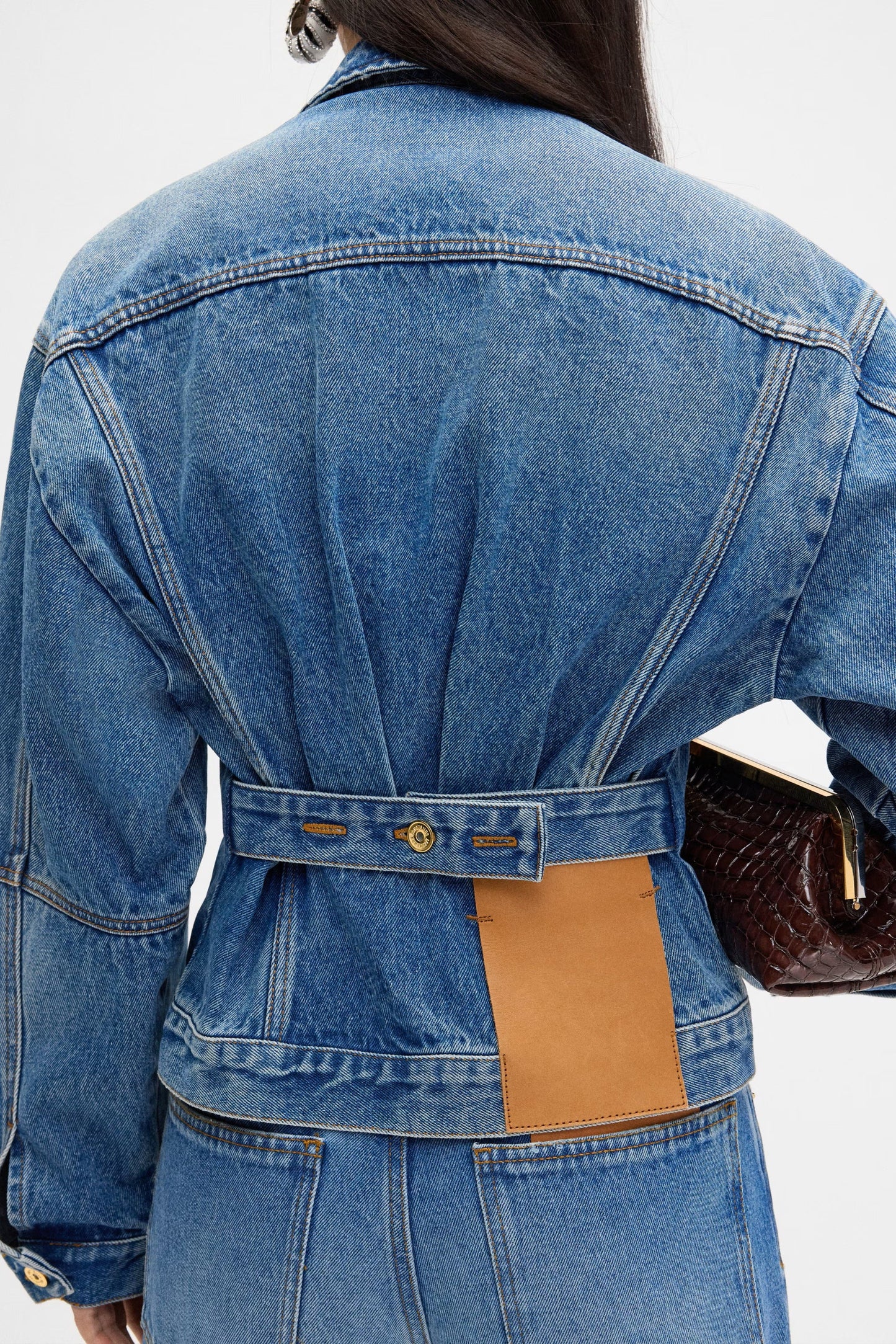 Adjustable Back-Belt Curved Denim Jacket