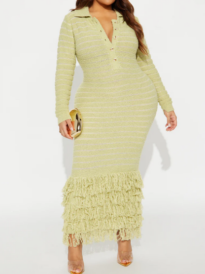 Fringed Sweater Maxi Dress