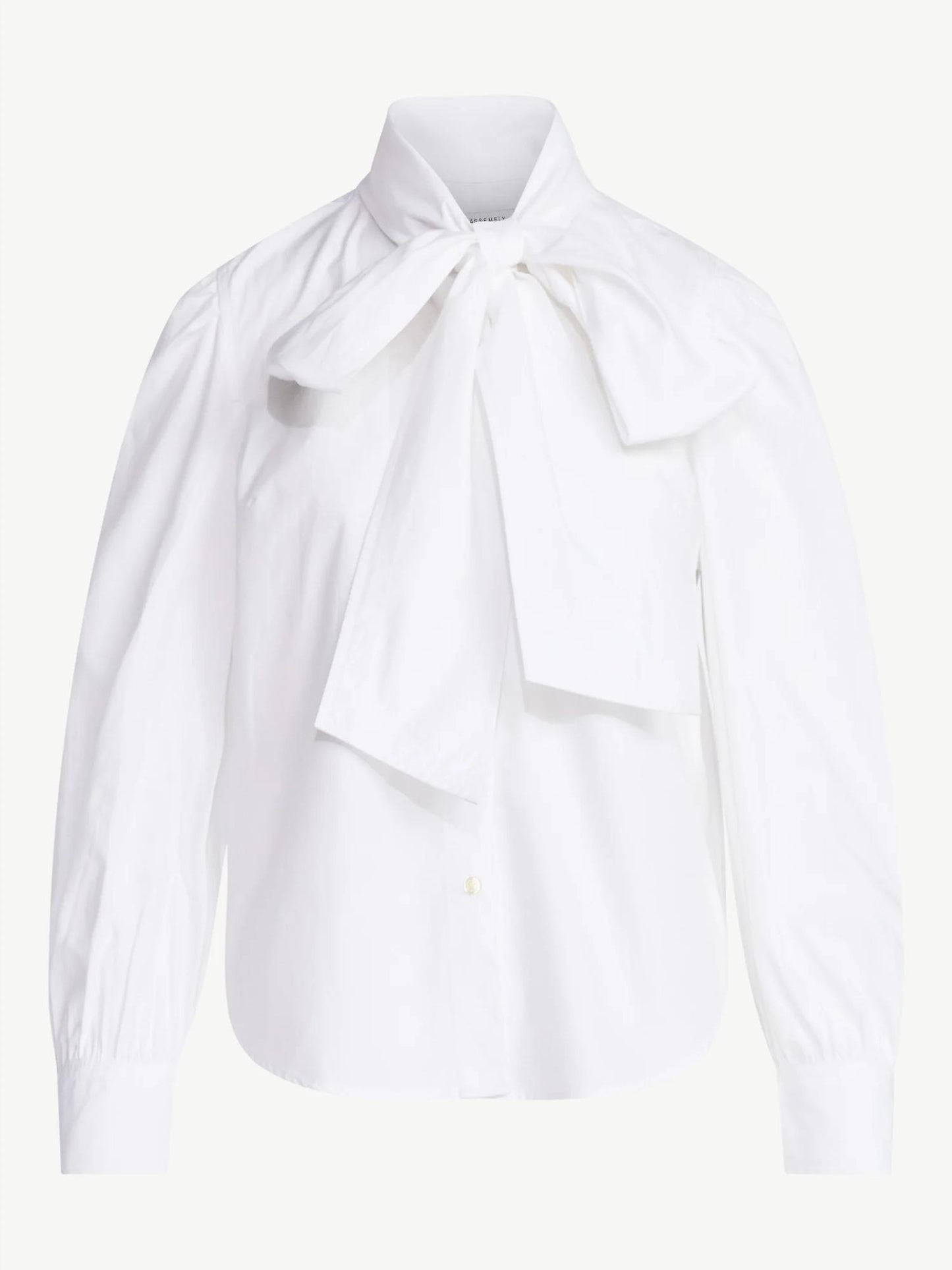 Cotton Tie Neck Blouse with Long Puff Sleeves