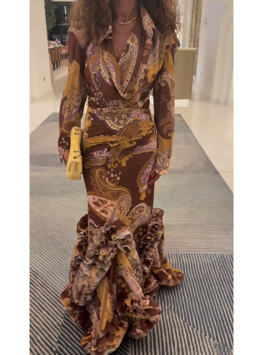 Printed Chiffon Long Sleeve Dress