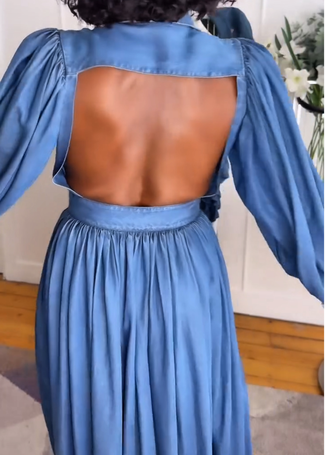 Backless Denim Shirt Maxi Dress