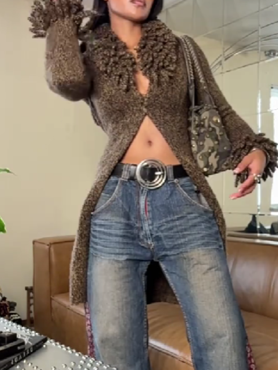 Collar Cuff Knitted Tassel Knitted Cardigan