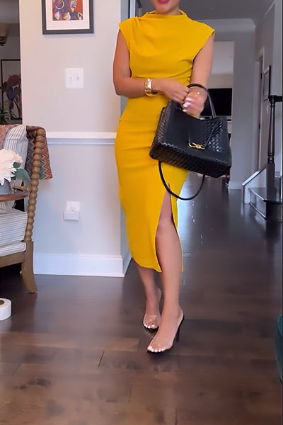 Yellow Skinny High-Neck Dress