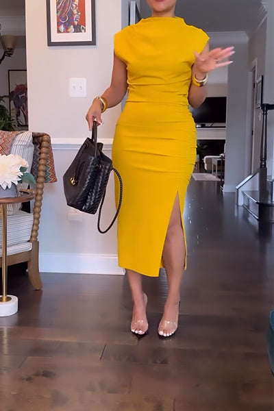 Yellow Skinny High-Neck Dress