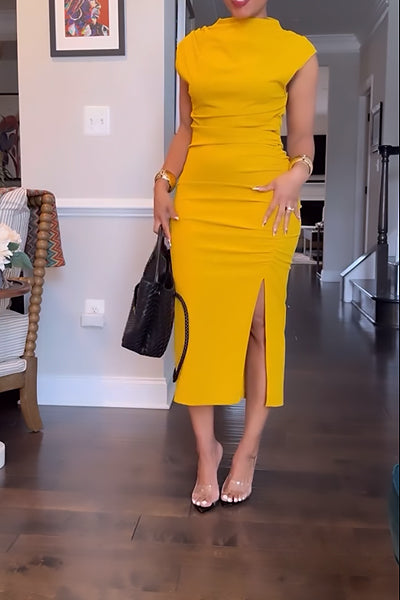 Yellow Skinny High-Neck Dress