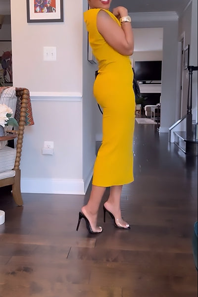 Yellow Skinny High-Neck Dress