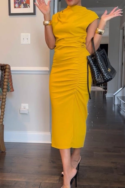 Yellow Skinny High-Neck Dress