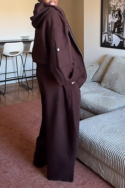 Brown Loose Hooded Sportswear