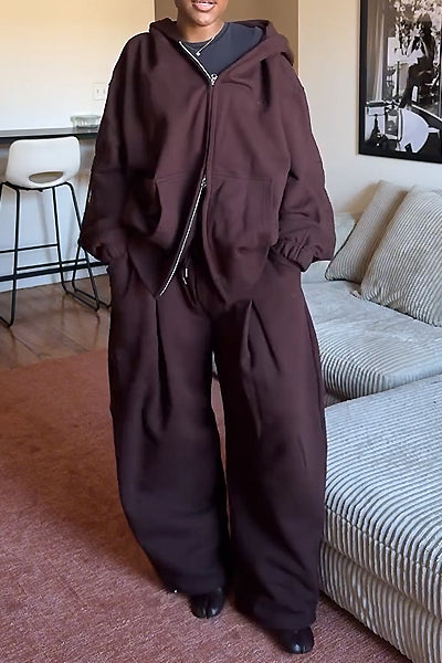 Brown Loose Hooded Sportswear