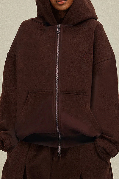 Brown Loose Hooded Sportswear