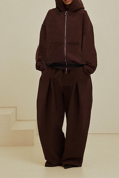 Brown Loose Hooded Sportswear
