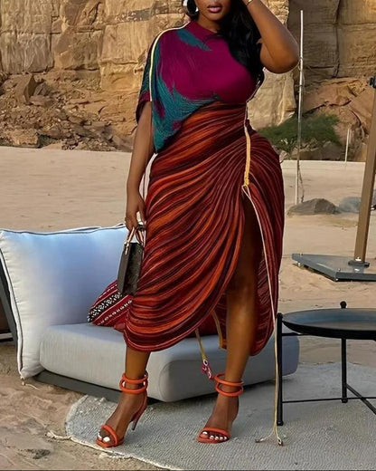 Irregular One Sleeve Pleated Side-Slit Dress