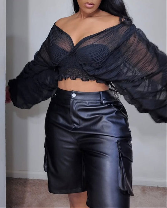 Sheer Off-the-shoulder Mesh Top