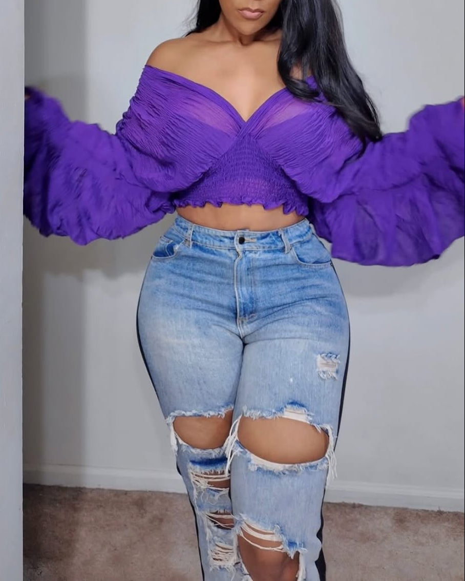 Sheer Off-the-shoulder Mesh Top