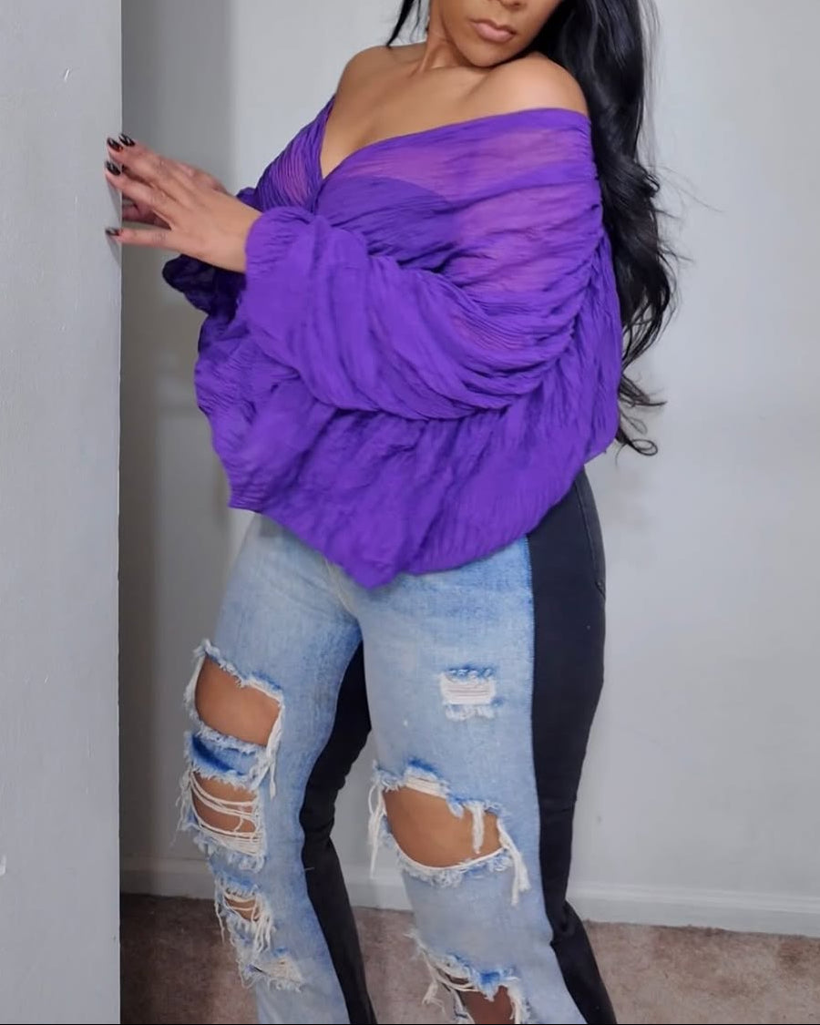 Sheer Off-the-shoulder Mesh Top