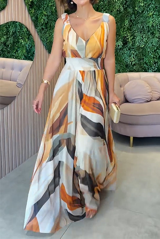 Draped Elastic Waist Printed Wide-leg Jumpsuit