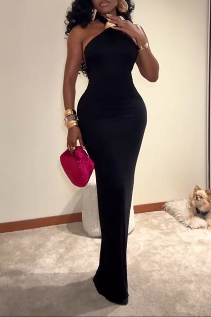 Smooth Double Lined Halter Maxi Dress