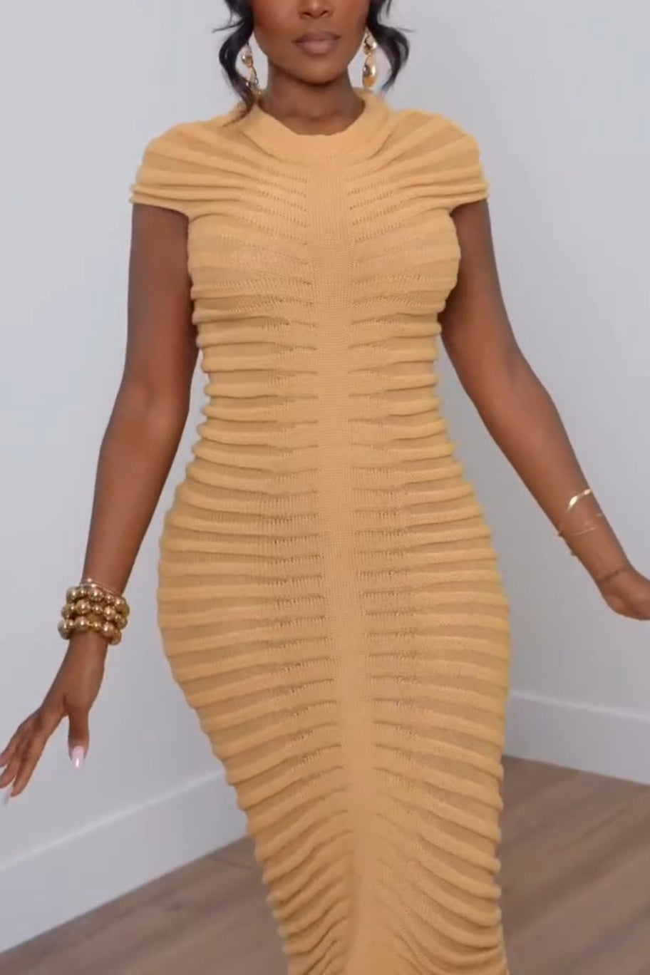 Mesh Dress Short Sleeve Bodycon Ruched Knit Mock Neck