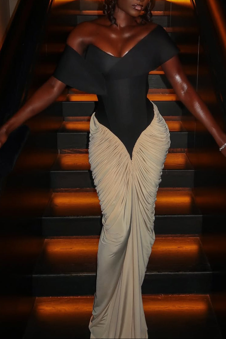 Round Neck Sleeveless Backless Side Drape Dress