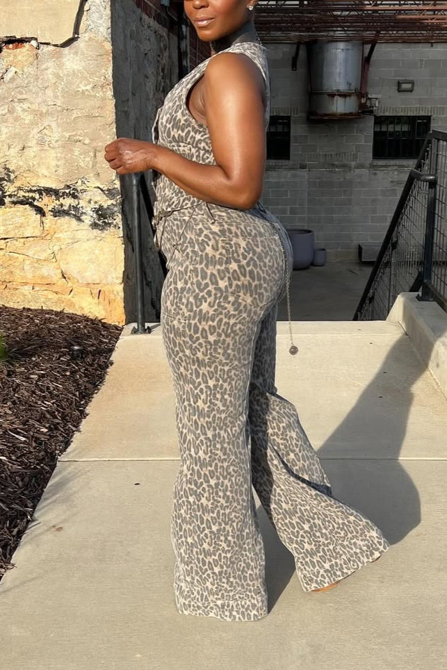 Leopard Print Vest Trousers Suit